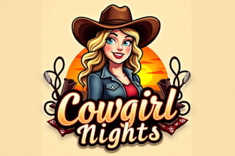 make awesome cowgirl rodeo nights logo with unlimited revisions