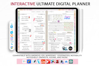 design etsy digital planner, hyperlinked planner,  journal, fillable planner