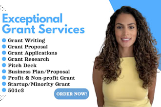 do grant writing, proposals, research, submit applications, business plan, rfps