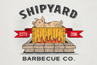 make elegant new restaurant logo for the shipyard barbecue