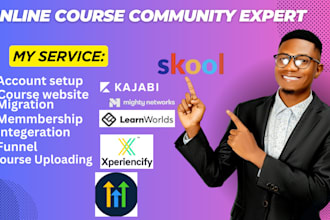 setup digital online course on kajabi, skool community, mighty networks,