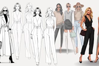draw detailed lineart sketch design, fashion art