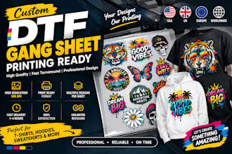 design custom dtf gang sheet for t shirt print ready fast delivery