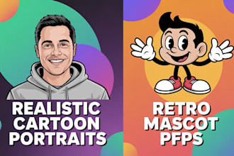 draw realistic cartoon vector portrait from your photo, retro cartoon mascot pfp