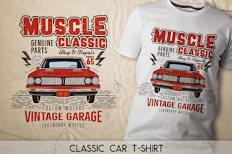 create vintage classics car logo with t shirt design