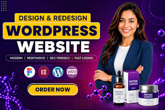 design or redesign wordpress website, landing page, peptide site and woocommerce
