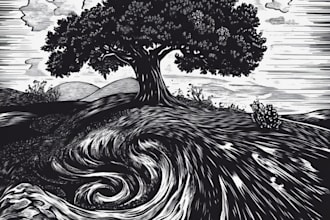 create linocut illustration using mid journey ai