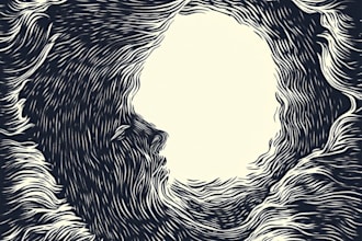 draw a line illustration, a linocut or an engraving