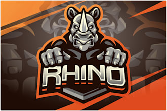 retro, vintage or hipster business rhino logo design