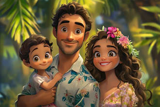 draw family portrait couple or pet in my cartoon disney