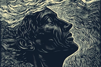 draw a custom portrait in linocut style