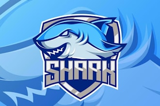 vintage shark logo design retro with hand drawn illustration