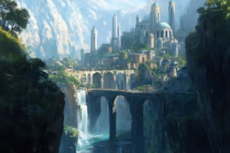 draw environment concept art, fantasy worlds