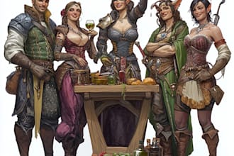 do fantasy dnd art, monster game art, and dnd party