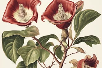 make a botanical illustration of flowers, plants, fruits