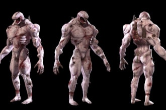 design 3d horror,zombie,anatomy,monster creature, 3d demon texture for 3d model
