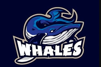 design unique whale mascot logo for you with a fresh concept
