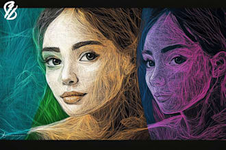 make scribble art, abstract line portrait