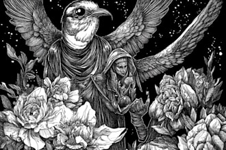 create a black and white pen and ink illustration