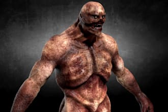 model 3d zombie monster character for game, animate your horror model, retexture