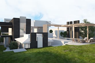 renovate 3d residential house,villa outdoor,patio,gazebo,pergola,revit rendering