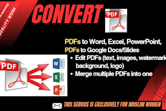 convert PDF to word, excel, powerpoint, google docs, slides quick delivery