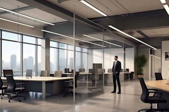 do 3d cgi office design, multi room, workspace and 3d rendering