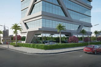 use 3ds max to build commercial glass building, suites hotel,garden house render