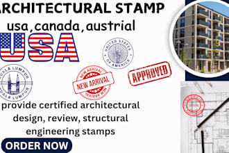 architectural stamp, review, architectural drawing for city permit in usa