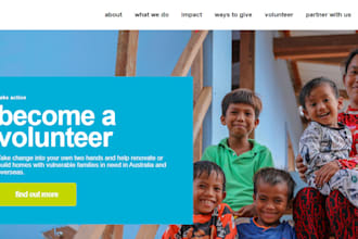 create nonprofit landing page, charity website, fundraising website, ngo website