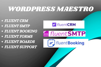 setup fluent crm, fluent smtp, fluent bookings, fluent forms and funnel cockpit