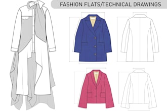draw fashion technical illustrations, flats