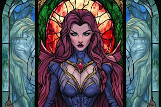 draw amazing fantasy stained glass art for your character