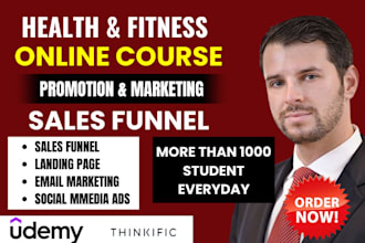 online course sales funnel, health udemy course promotion thinkific sales funnel