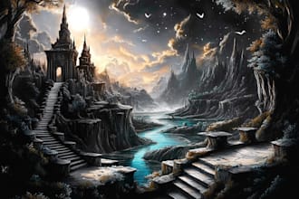 draw the landscape illustration or concept art