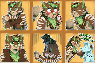 draw custom furry stickers for telegram discord of fursona character, ref sheet