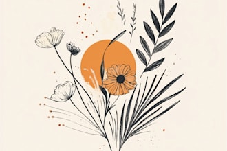 design hand drawn feminine line art boho logo design