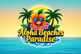 do unique aloha beaches paradise logo with unlimited revisions