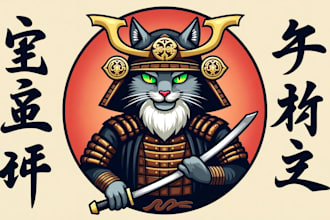 make awesome cat samurai logo with free vector file