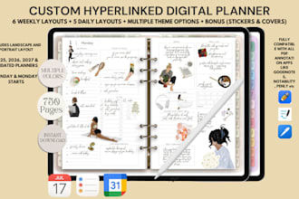 design custom hyperlinked digital planner etsy digital products journal workbook