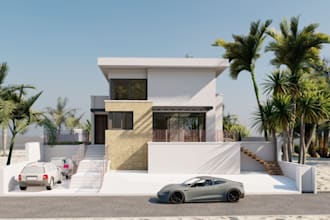 model vintage house, villa render, window design,terrace house,beach front house