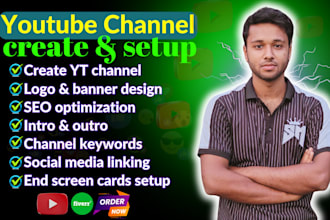 youtube channel create and set it up with a logo, banner