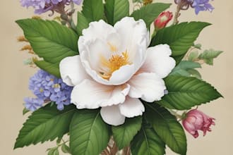 draw botanical illustrations of flowers, plants, fruits