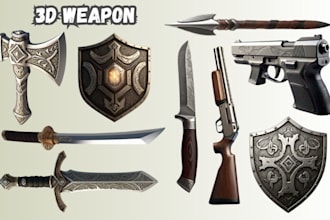 design 3d weapon, weapon, game assets, game,  props, texturing and rendering