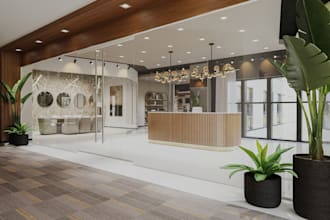 3dsmax commercial space, office rendering, lobby, restaurant, sport bar,gym,hall