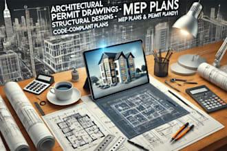 draft architectural permit drawings, structural design, mep drawings, house plan