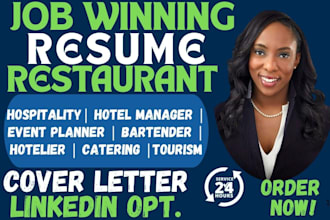 write hospitality, restaurant, tourism, chef, hotelier, bartender, server resume