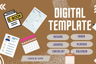 design digital ebook template, journal, planner, mockup, calendar, and checklist