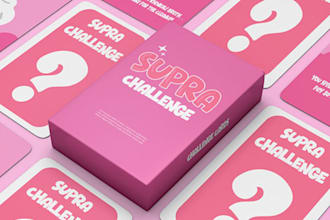 design card game playing cards board game flashcards, card mockup box, rule book