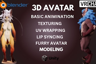 create custom vrchat avatar, vrchat avatar 3d model furry vrc avi in unity